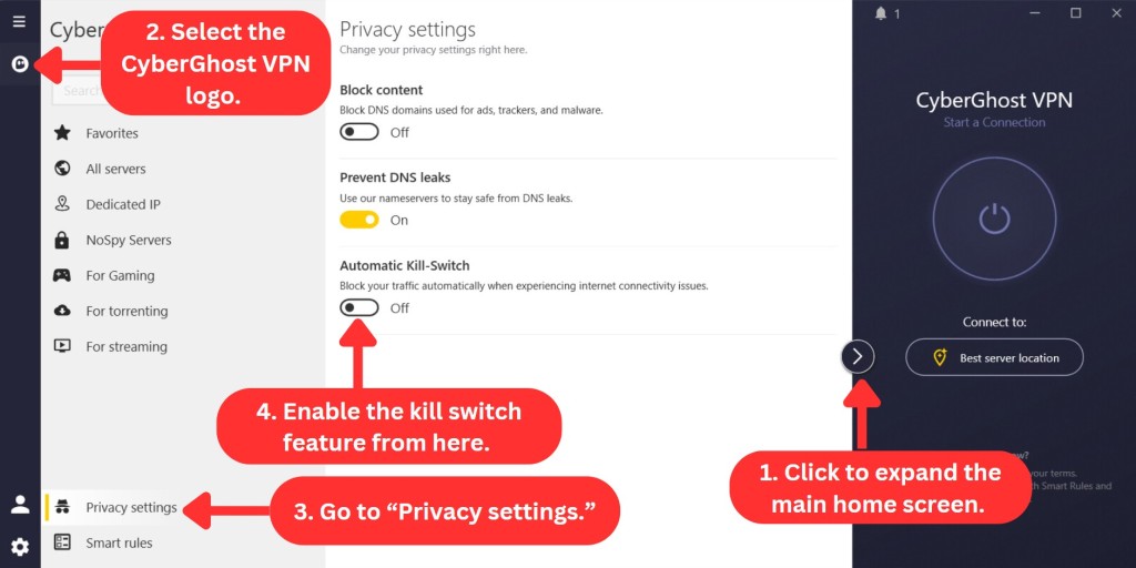 How to enable CyberGhost VPN's kill switch on Windows