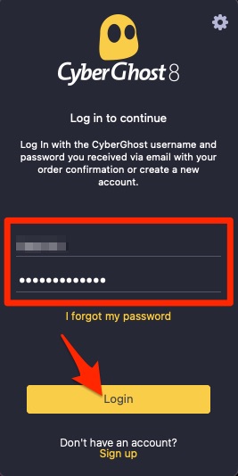 Logging in to CyberGhost VPN on macOS