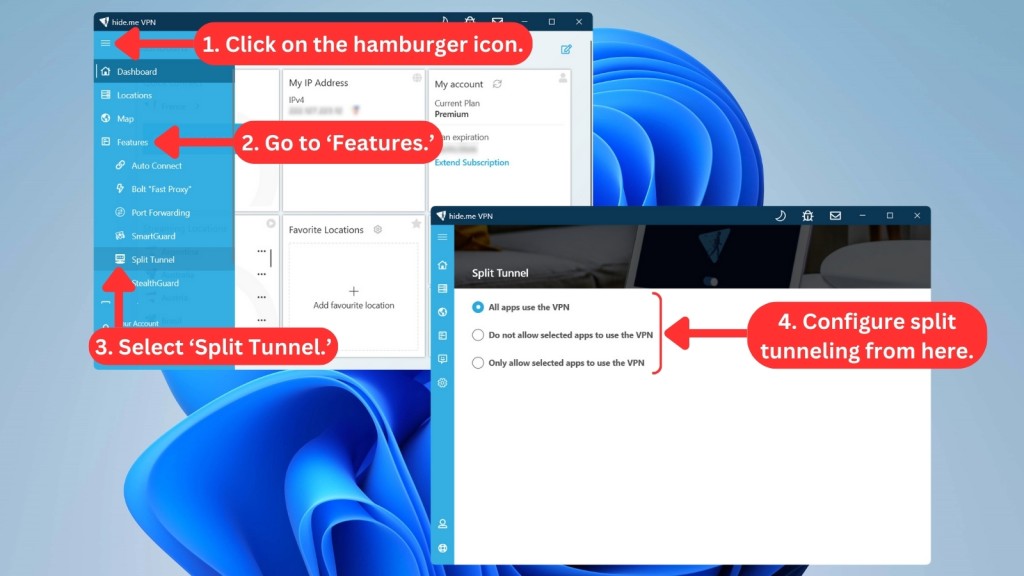How to enable split tunneling on hide.me VPN for Windows
