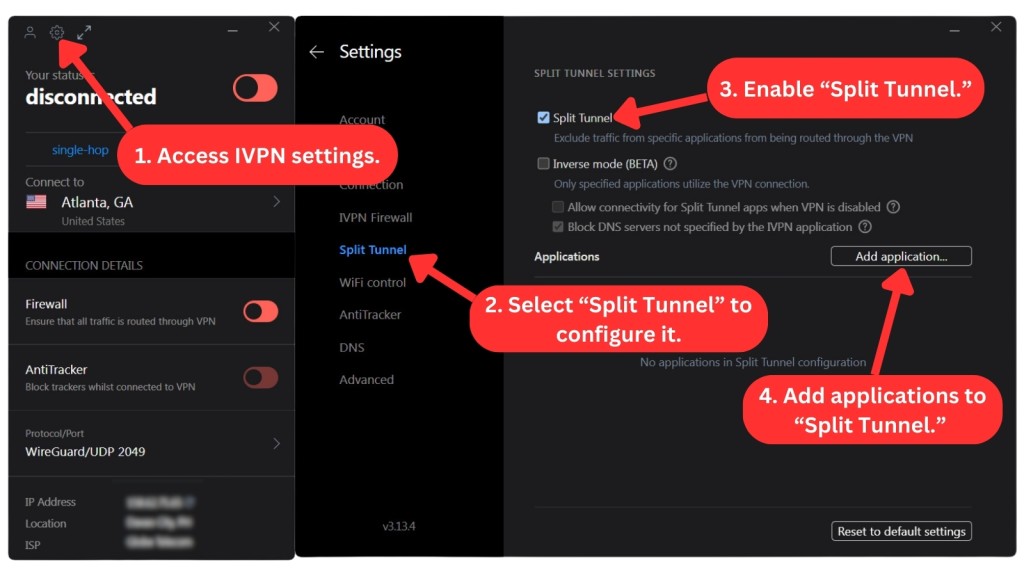 How to enable split tunneling on IVPN