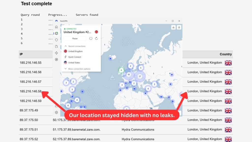 NordVPN testing for DNS leaks