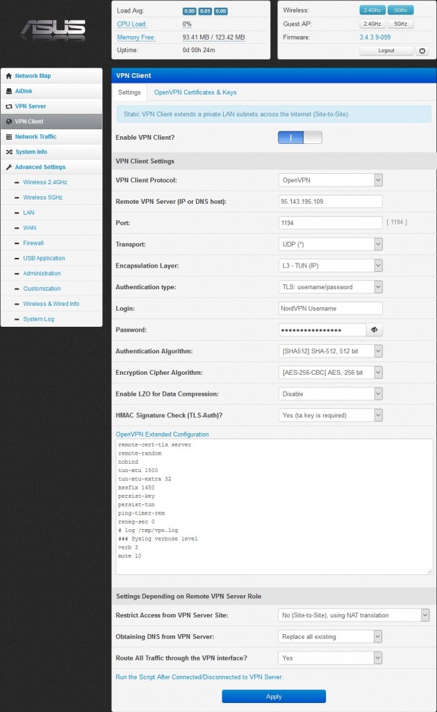 padavan NordVPN client setup 