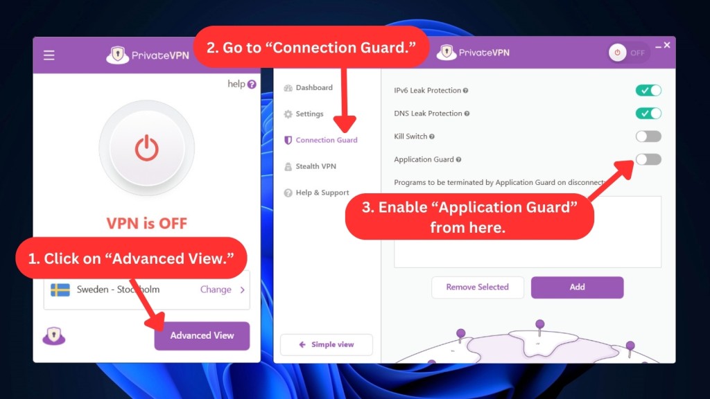 PrivateVPN Application Guard on Windows