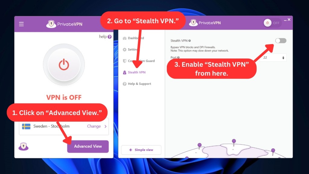 PrivateVPN Stealth VPN on Windows