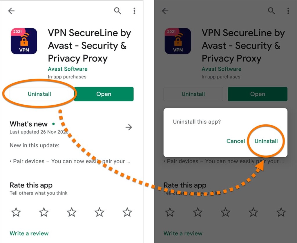 Removing Avast SecureLine VPN on Android