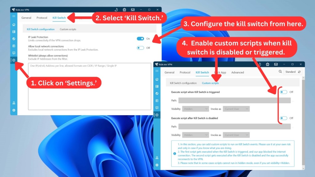 Steps to enable the kill switch on hide.me VPN for Windows