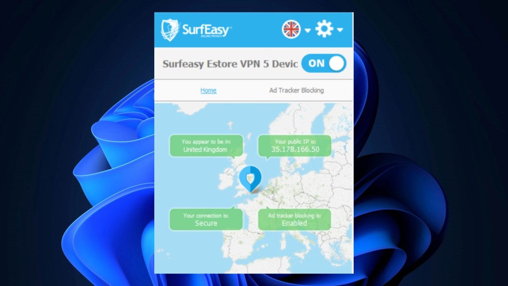 SurfEasy VPN home screen on Windows