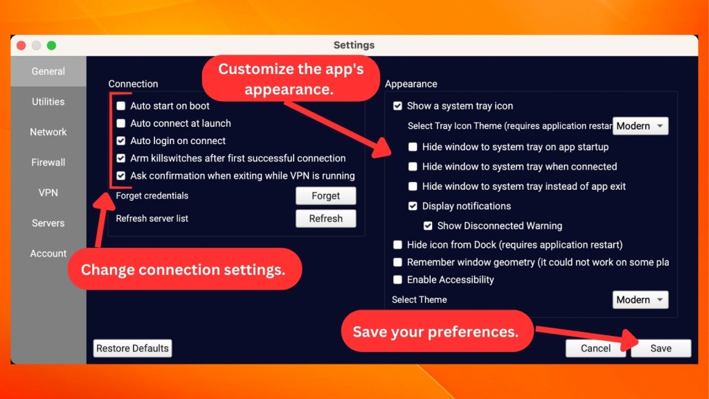 TorGuard VPN iOS settings