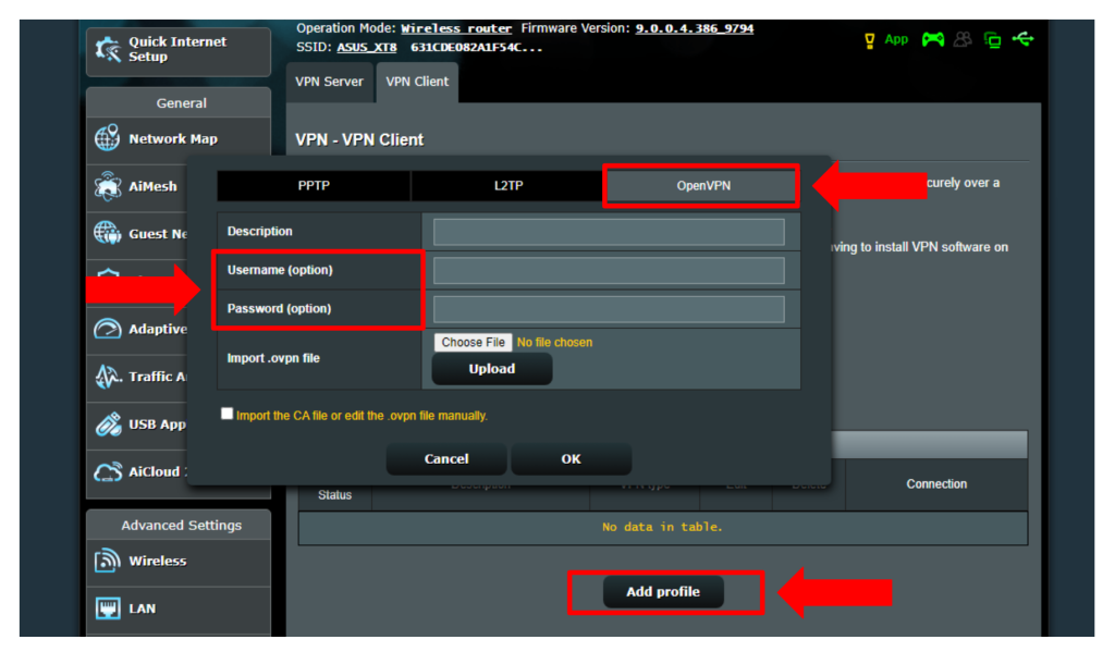 Adding OpenVPN Username and Password to ASUS Router