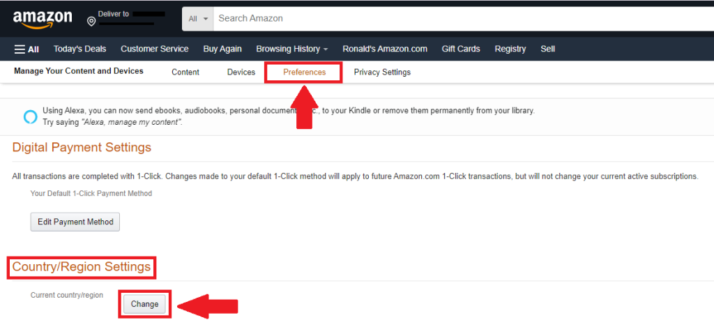 Changing Location on Amazon Prime Account.