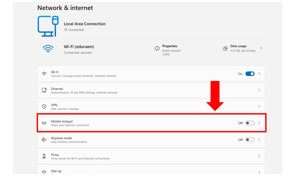 Enabling Mobile Hotspot on Windows