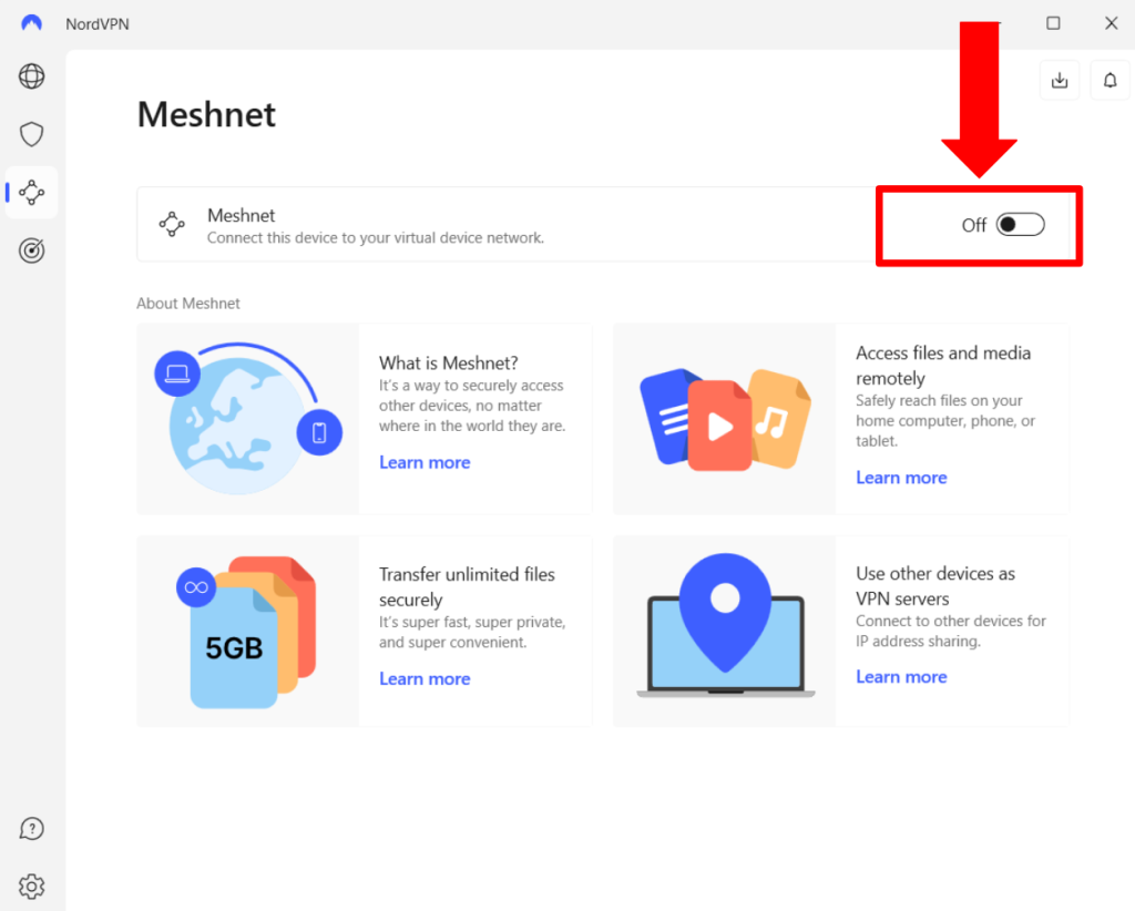 Enabling NordVPN Meshnet on Windows