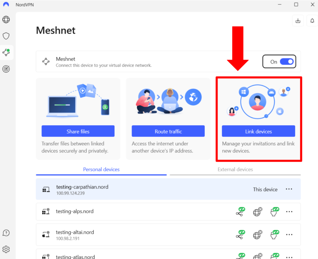 Linking Devices to NordVPN Meshnet