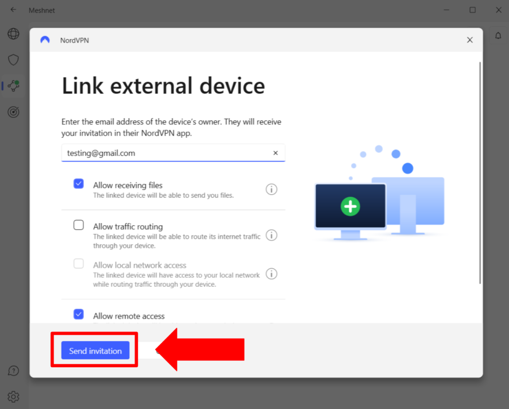 Sending Email Invitation for NordVPN Meshnet