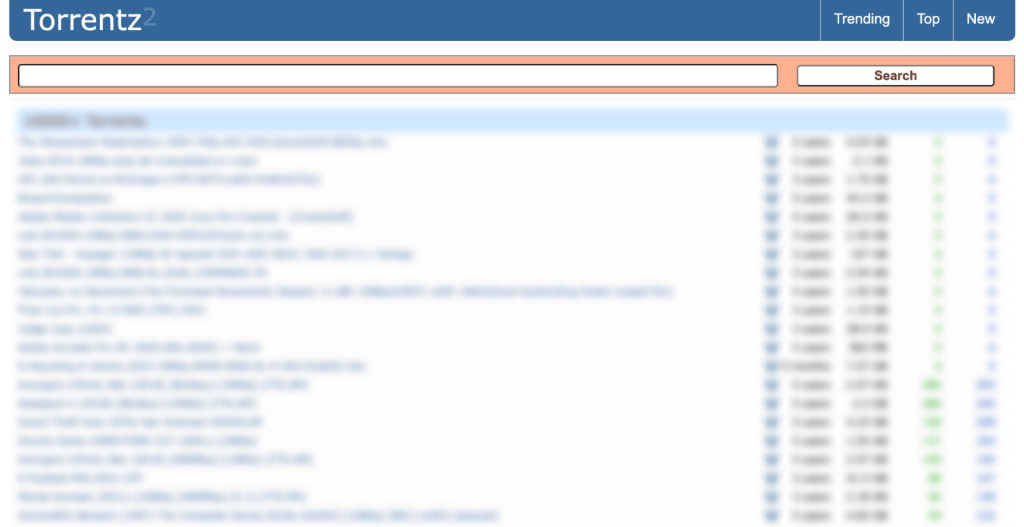 Torrentz2 P2P Search Engine Home Page