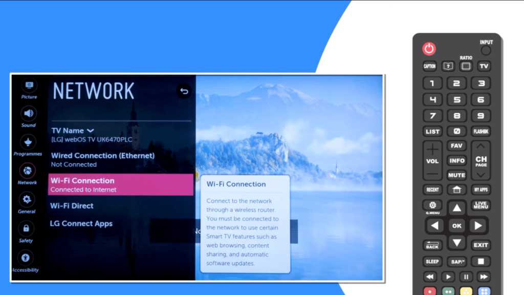 WiFi Connection Settings Panel LG TV