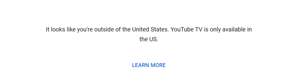 YouTube TV Geo Block Message